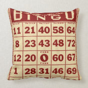 Vintage Bingo Red & White Decorative Pillow throwpillow