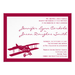 Vintage Biplane Aviator Magenta Wedding Invitation