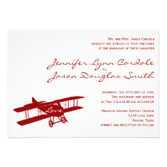 Vintage Biplane Aviator Red Wedding Invitations