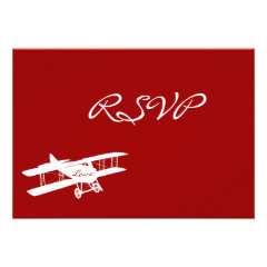 Vintage Biplane Aviator Red Wedding RSVP Cards