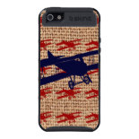 Vintage Biplane Propeller Airplane on Burlap Print Covers For iPhone 5