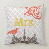 Vintage Bird Brides Pillow Monogram Tile Pattern