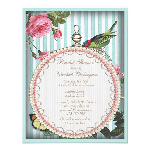 Vintage Bird, Cage, Butterfly, Roses Bridal Shower Personalized Announcements