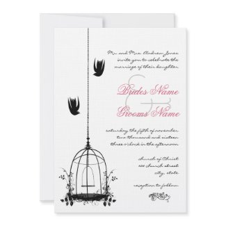 Vintage Bird Cage Red Accents Wedding Invitations invitation