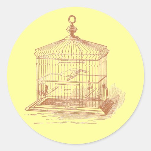 Vintage Bird Cage Round Sticker
