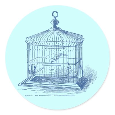 Vintage Bird Cage Round Sticker by JuJuGarden. Vintage bird cage stickers.