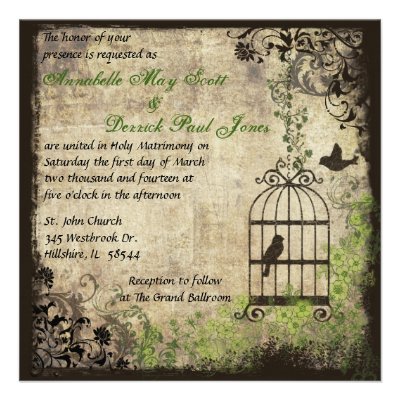 Vintage Bird Cage Wedding Invitation
