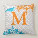Vintage Bird Coral Aqua Monogram MoroccanTile american mojo pillows