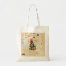 Vintage Bird Flowers French Postcards Bag