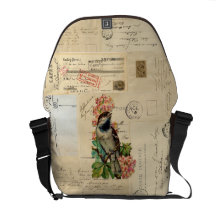 Vintage Bird Flowers French Postcards Messenger Ba Courier Bags