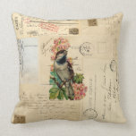 Vintage Bird Flowers French Postcards Pillow