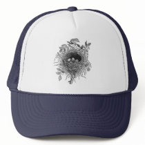Vintage Bird Nest Illustration hats