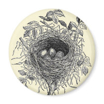 Vintage Bird Nest Illustration Fridge Magnet