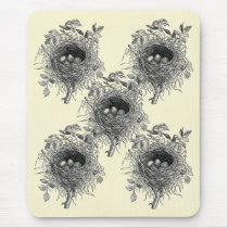 Vintage Bird Nest Illustration Mouse Mats