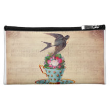 Vintage Bird, Roses, and Teacup Cosmetics Bags
