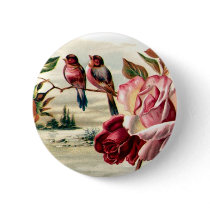 Vintage Bird Roses Button