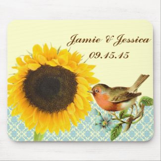 Vintage Bird Sunflower MousePad mousepad