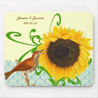 Vintage Bird Sunflower MousePad mousepad