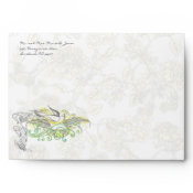 Vintage Bird Yellow Gray Roses Wedding Envelope envelope