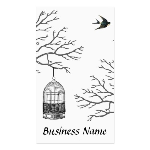 Vintage Birdcage Bare Branch Swallow Business Card (front side)