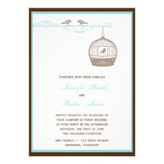 Vintage Birdcage in Brown Aqua Wedding Invitation