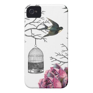 Vintage Birdcage Roses Swallow Case Tough Iphone 4 Case