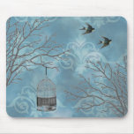 Vintage Birdcage Swallows French Blue Mouse Pad