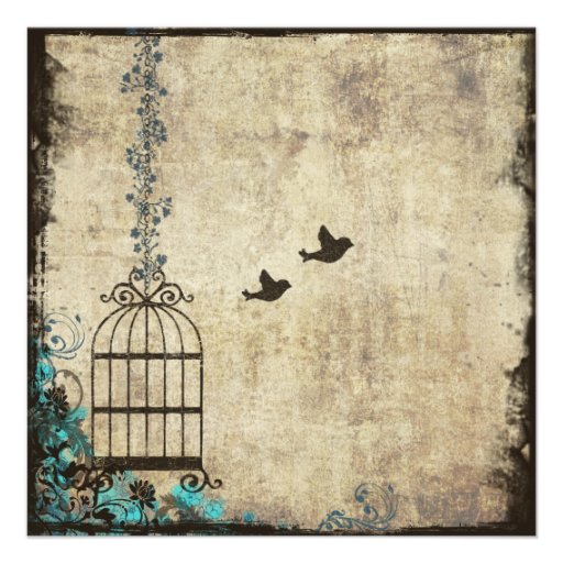 Vintage Birdcage Wedding Invitation Blue