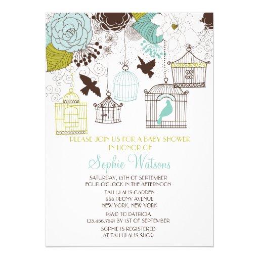 Vintage Birdcages Floral Baby Shower Invitations