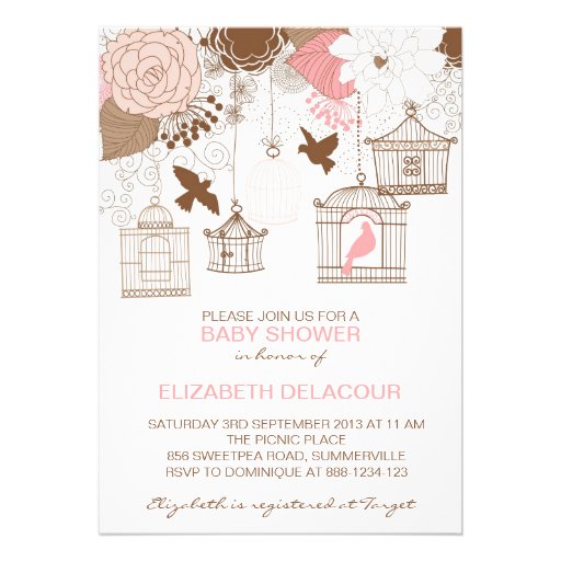 Vintage Birdcages & Flowers Baby Shower Invitation