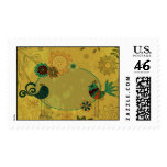 vintage birds and floral design postage stamp