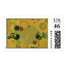 vintage birds and floral design postage stamp