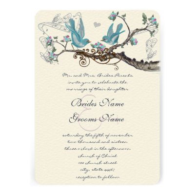Vintage Birds Aqua &amp; Hot Pink Wedding Invite