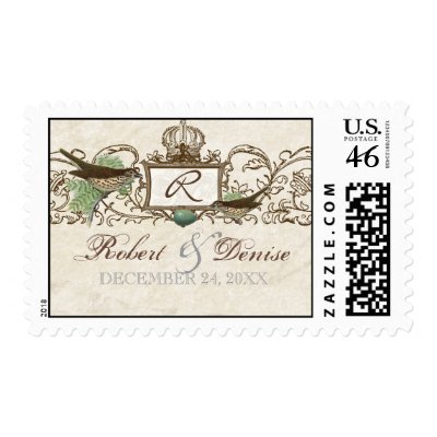 Vintage Birds, Blue Egg - Cream Wedding Postage
