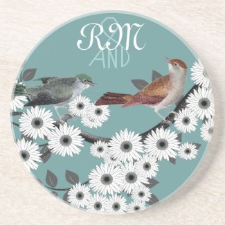 Vintage Birds Coasters Bride & Groom Initials coaster