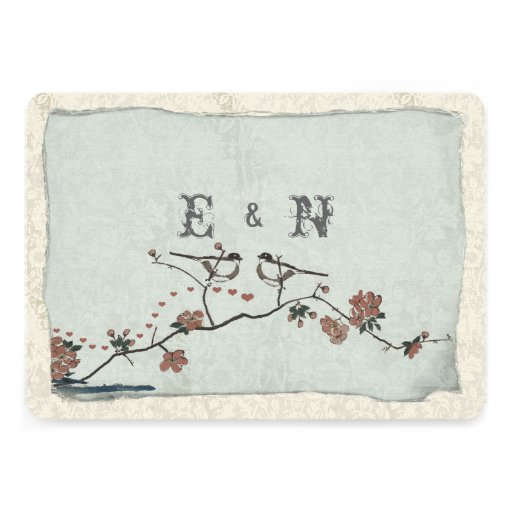 Vintage Birds Damask Wedding Invitations