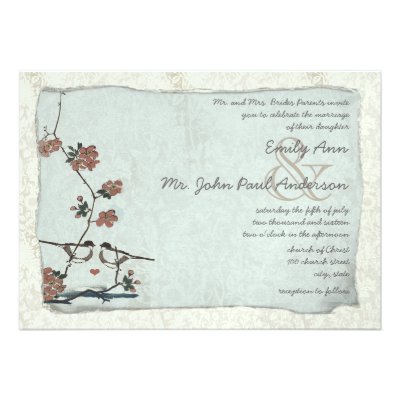 Vintage Birds Damask Wedding Invitations