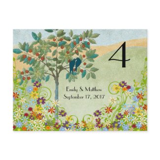 Vintage Birds Flower Swirl Wedding Number Card postcard
