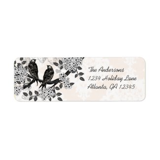Vintage Birds Hand Drawn Flowers on Damask Address label