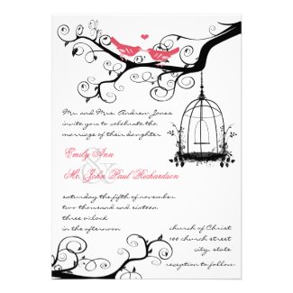 Vintage Birds Honeysuckle Pink Wedding Invite
