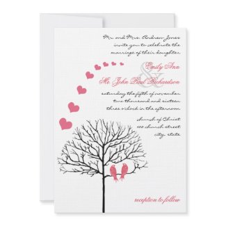 Vintage Birds Honeysuckle Pink Wedding Invite invitation