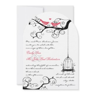 Vintage Birds Honeysuckle Pink Wedding Invite invitation