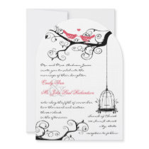 Vintage Birds Honeysuckle Pink Wedding Invite