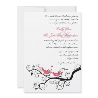 Vintage Birds Honeysuckle Pink Wedding Invite invitation