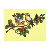 Vintage Birds in Holly postcards by JuJuGarden Vintage Birds in Holly postcards