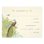 Vintage Birds Lagoon Endive Damask Wedding RSVP Custom Announcements
