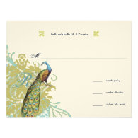 Vintage Birds Lagoon Endive Damask Wedding RSVP Custom Announcements