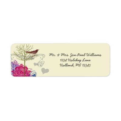 Vintage Birds Musical Bright Raspberry Damask Custom Return Address Labels