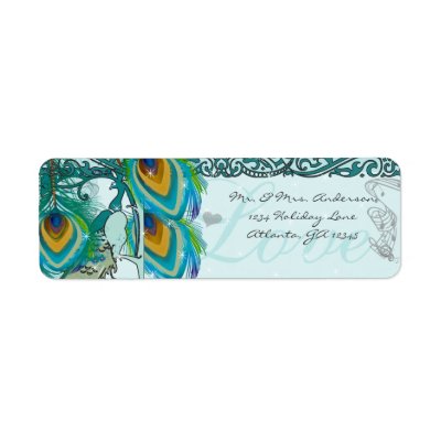 Vintage Birds Musical Love Peacock Feather Address Custom Return Address Label