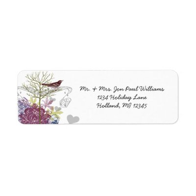 Vintage Birds Musical Raspberry Damask Tree Custom Return Address Labels